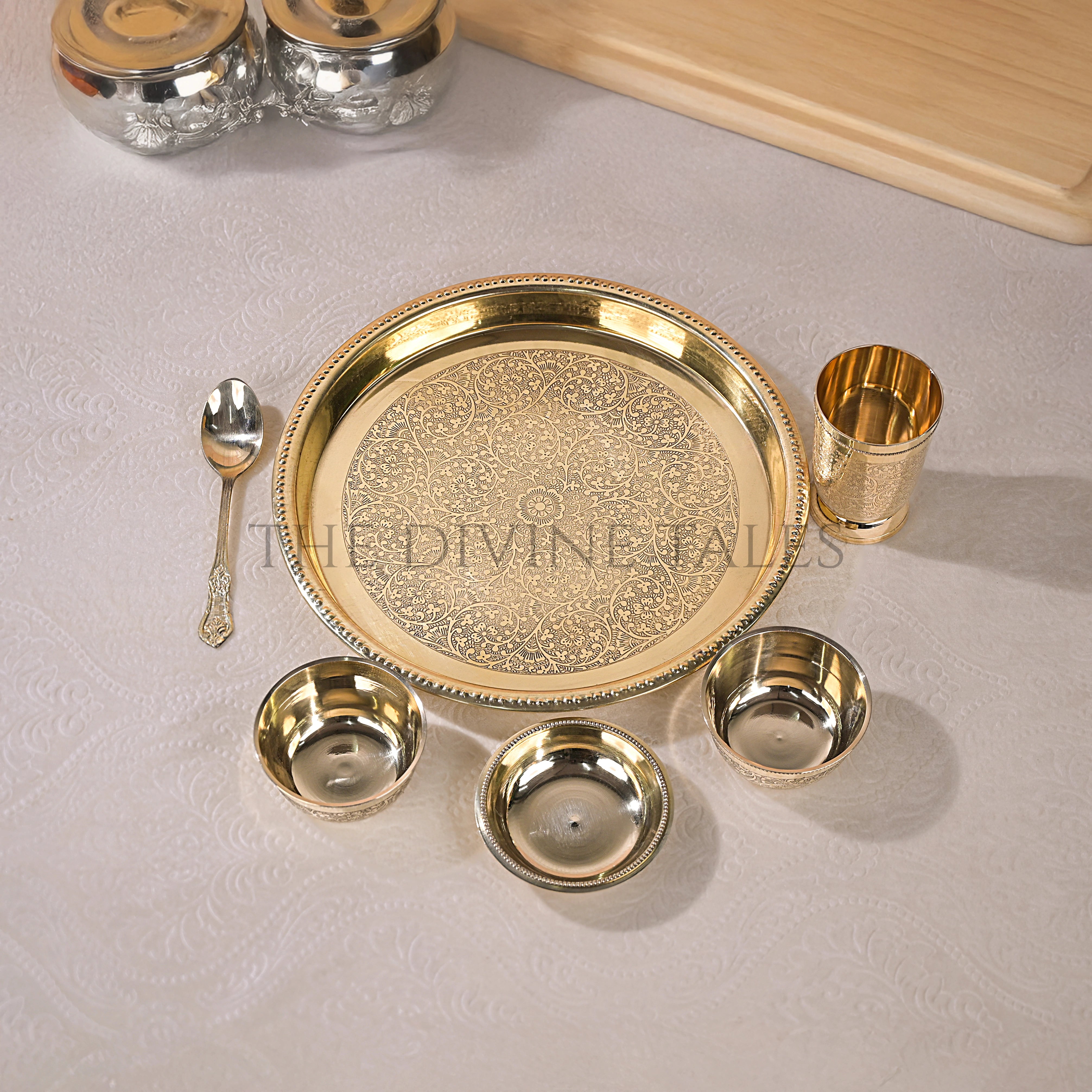 Brass Etching Dana Thali Set of 6